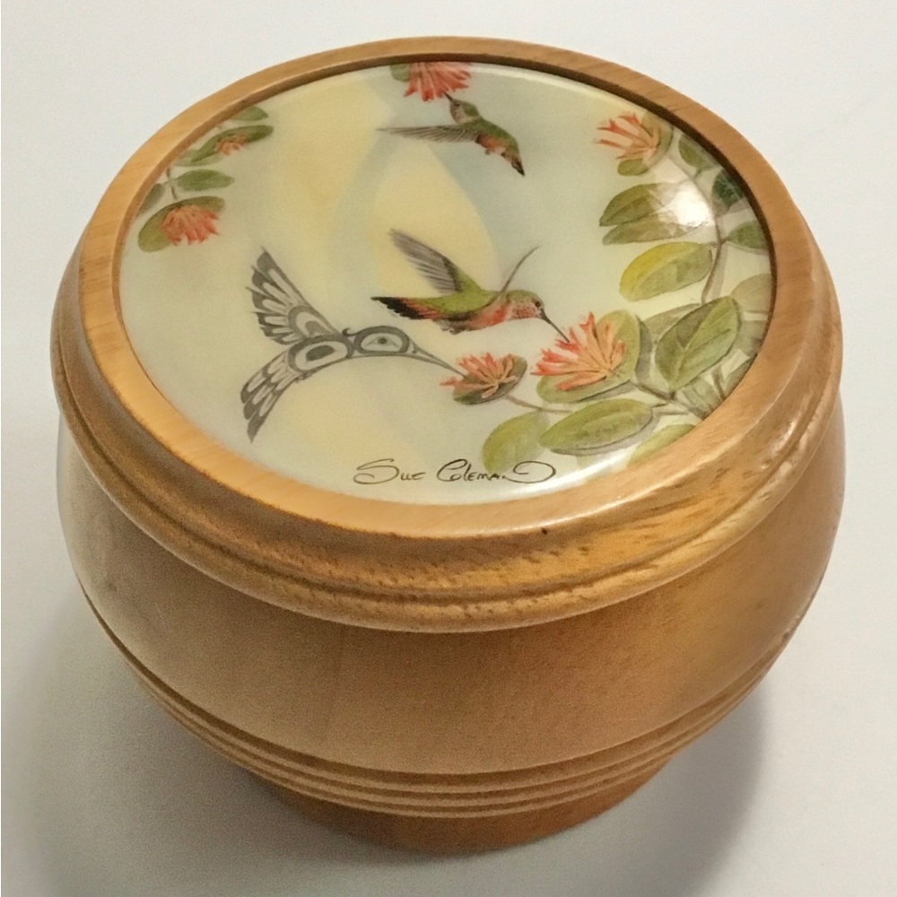 Rare Sue Coleman Wood Hummingbird Box